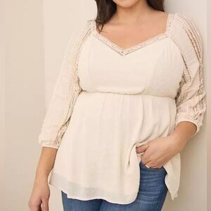 Torrid Peplum Gauze Clip Dot Blouse Womens Size 3X Smocked Back Cottagecore Boho